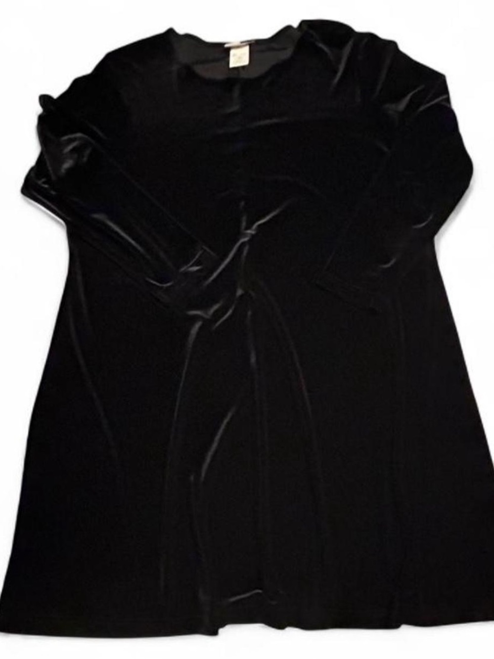 Vintage Black Velvet Long-Sleeve Knee Length Swing Dress - 20W